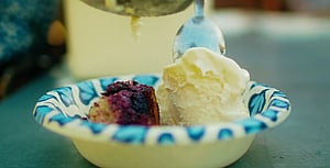 Dutch Oven Blackberry cobbler and ice cream